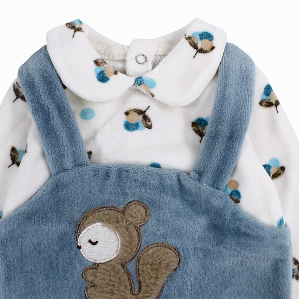 Baby Girls Velvet Sleeveless Onesie with Long-Sleeved Top - Squirrel & Flowers Design