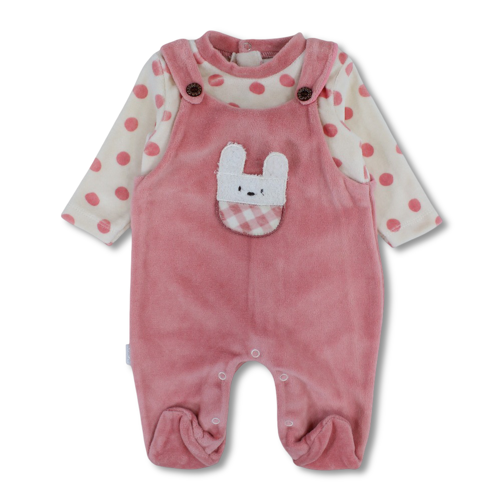 Baby Girls Velvet Baby Footie – Polka Dots & Bunny Face Design