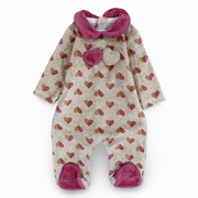 Baby Girls Velvet Baby Footie - Hearts Design