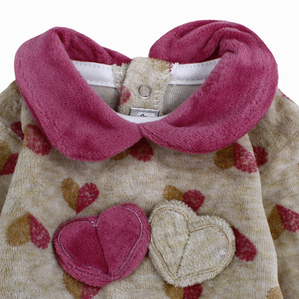 Baby Girls Velvet Baby Footie - Hearts Design