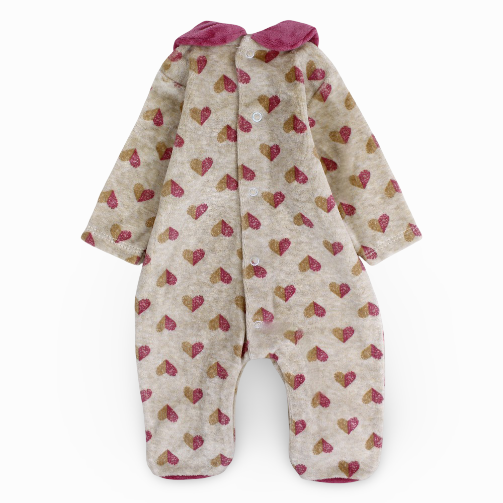 Baby Girls Velvet Baby Footie - Hearts Design