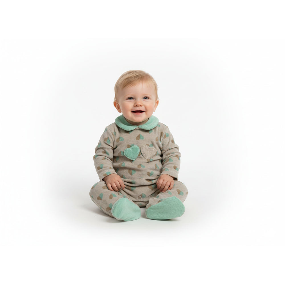 Baby Girls Velvet Baby Footie - Hearts Design