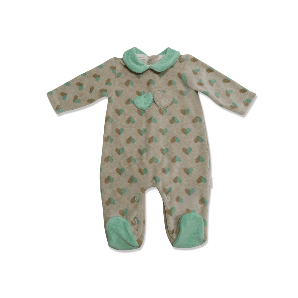 Baby Girls Velvet Baby Footie - Hearts Design