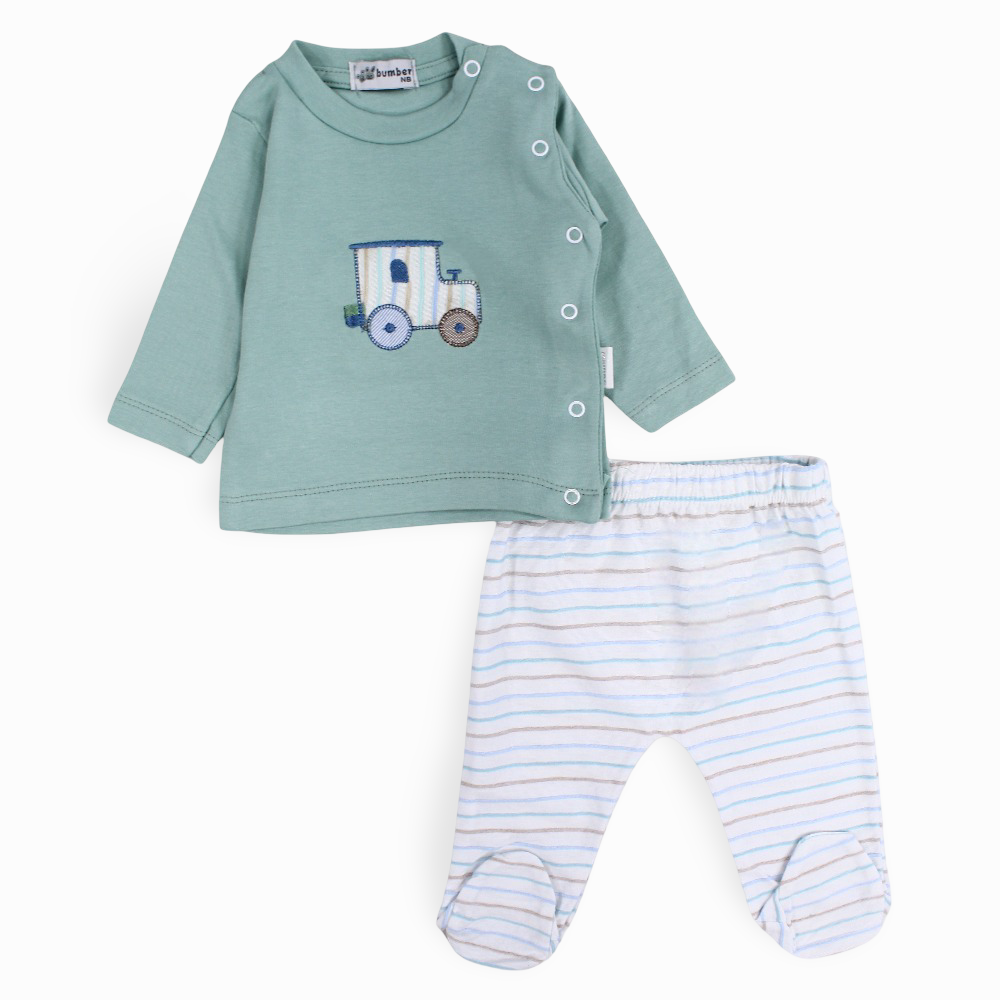 Baby Boys Cotton Pajama Set - Car Embroidery