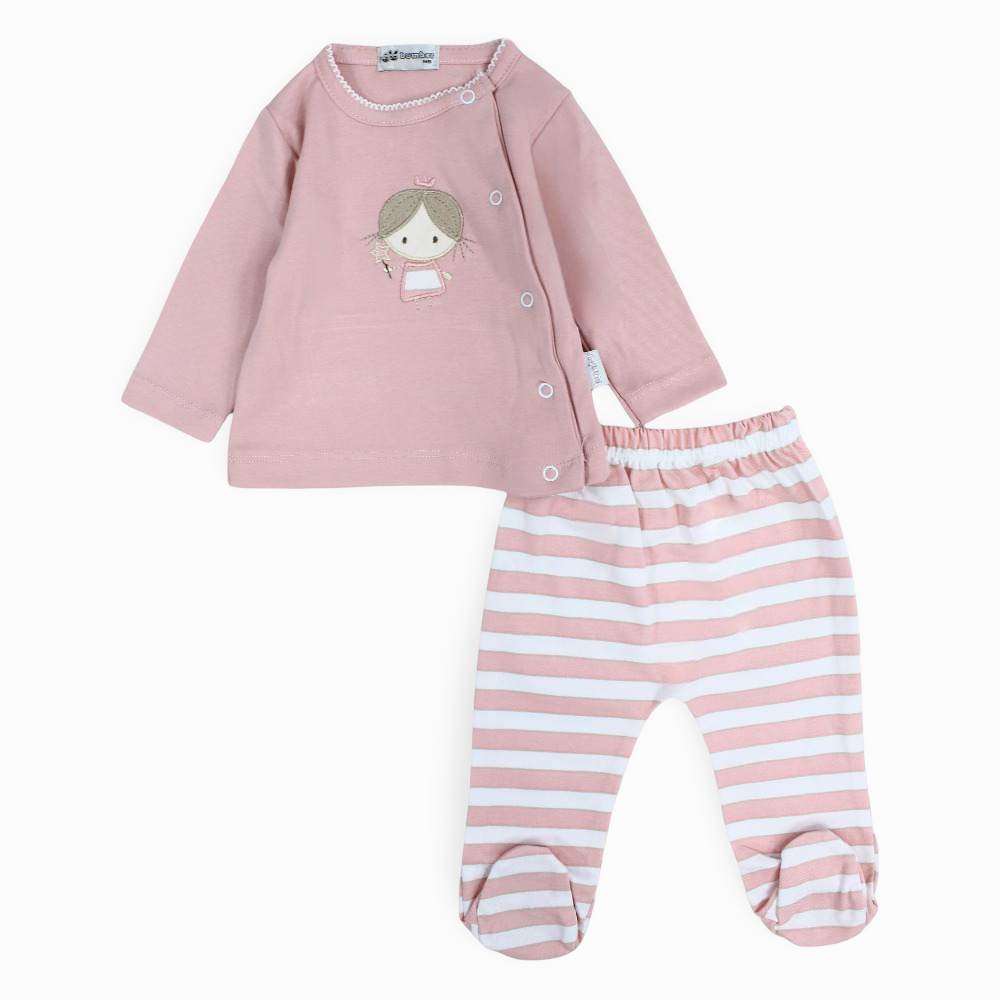 Baby Girls Cotton Pajama Set - Cute Princess Embroidery