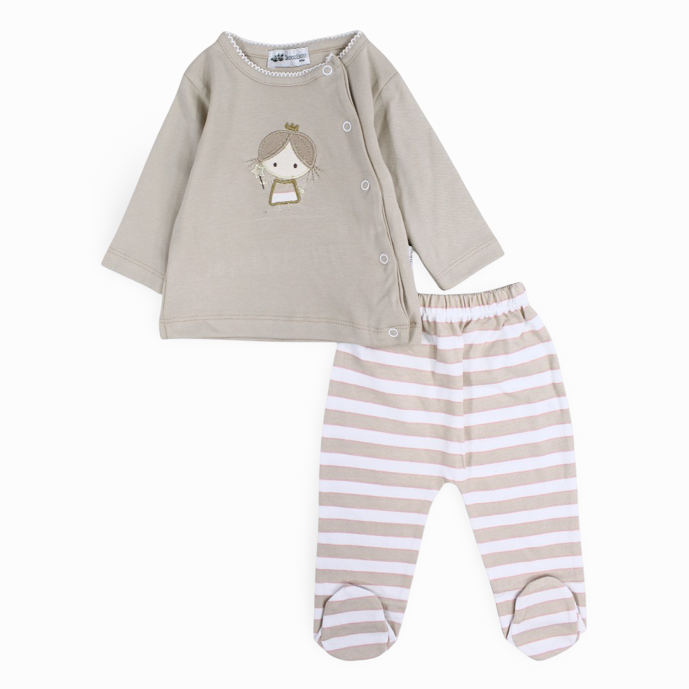 Baby Girls Cotton Pajama Set - Cute Princess Embroidery
