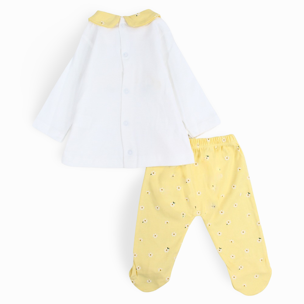 Baby Girls Cotton Pajama Set - Flowers Embroideries