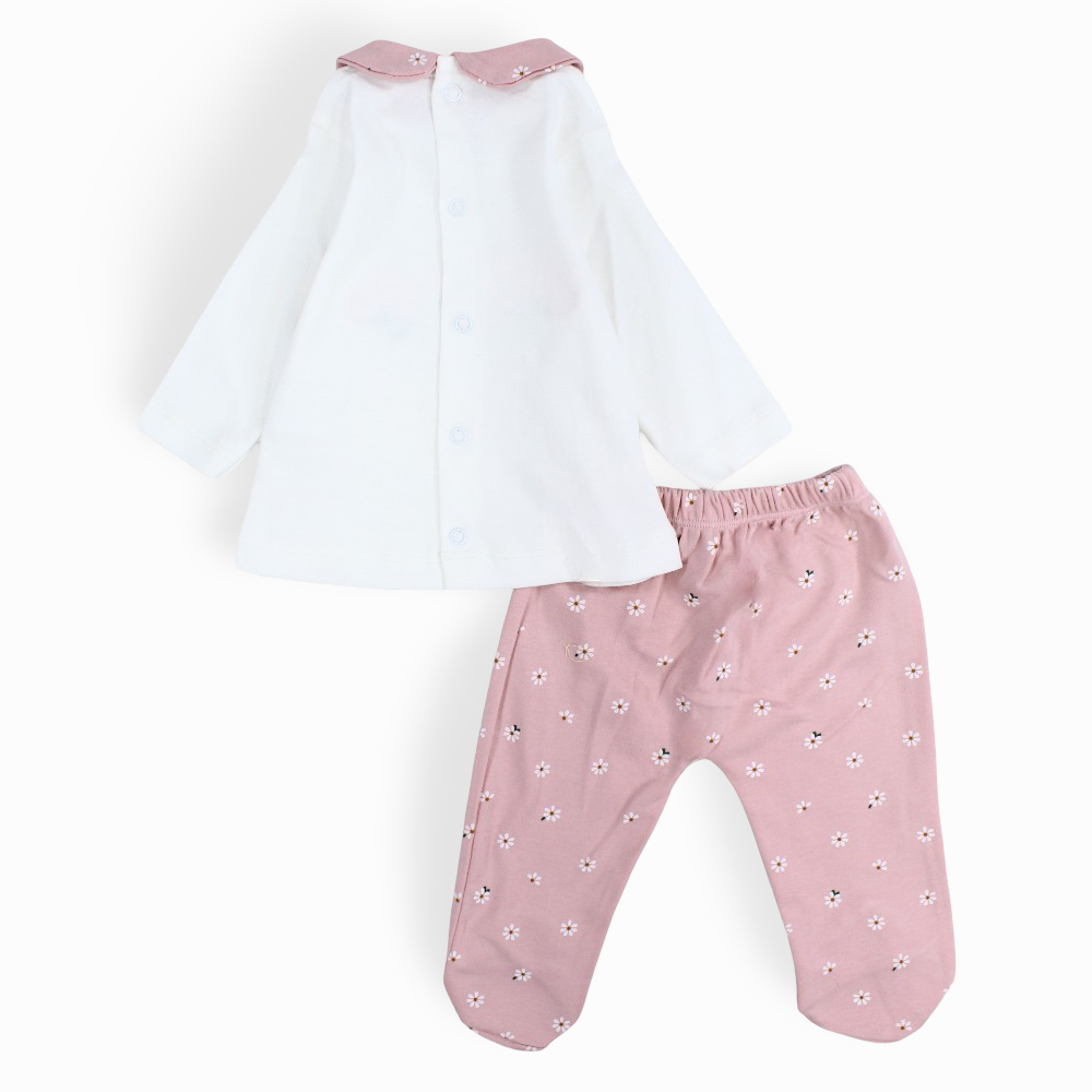 Baby Girls Cotton Pajama Set - Flowers Embroideries