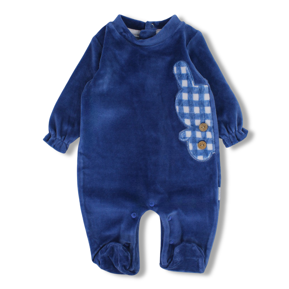 Baby Girls Velvet Baby Footie – Checkered Bunny Design