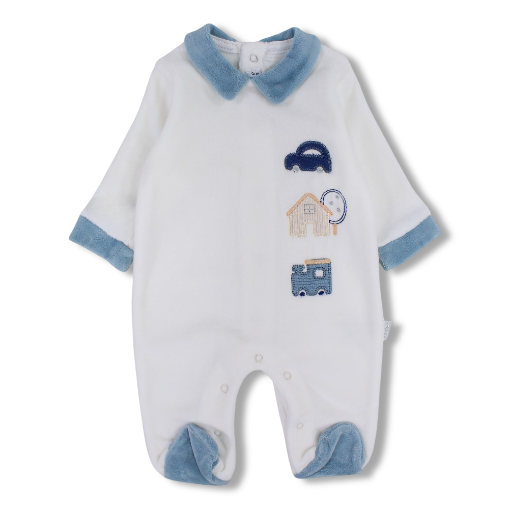 Baby Boys Velvet Baby Footie - Cute Embroideries
