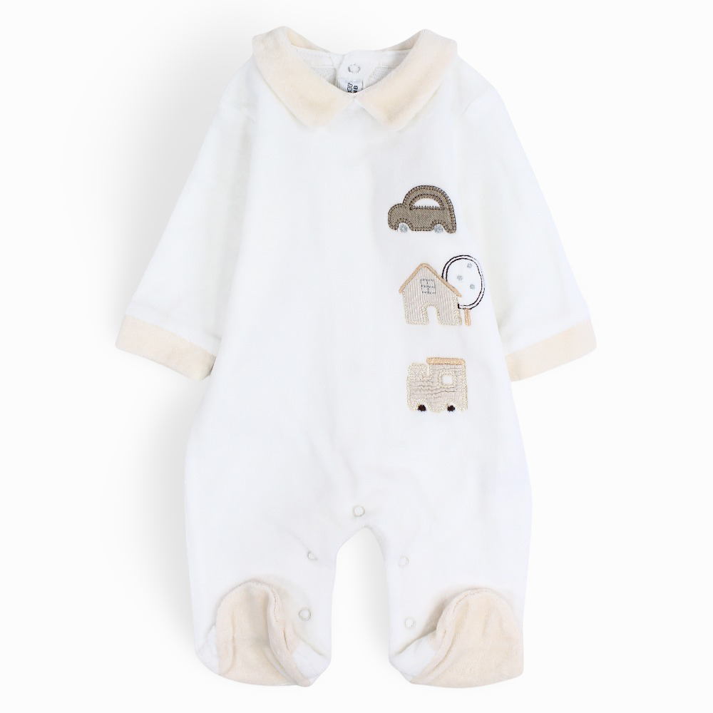 Baby Boys Velvet Baby Footie - Cute Embroideries