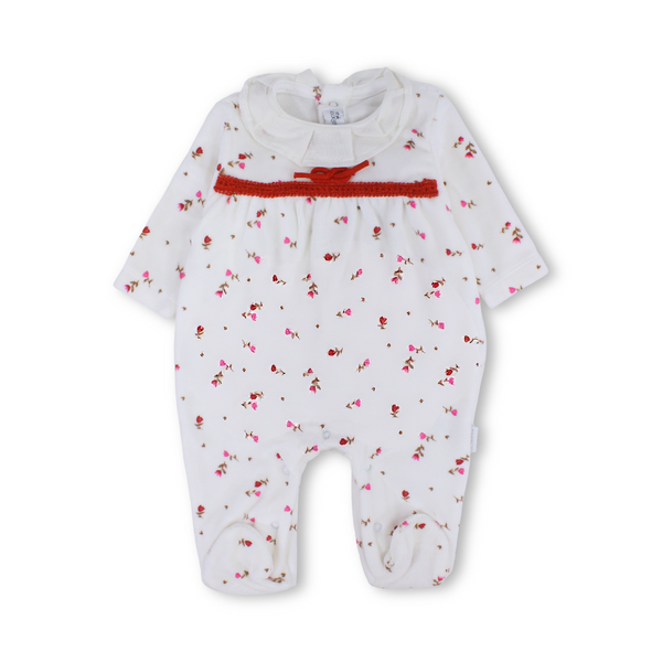 Baby Girls Velvet Baby Footie – Floral Print