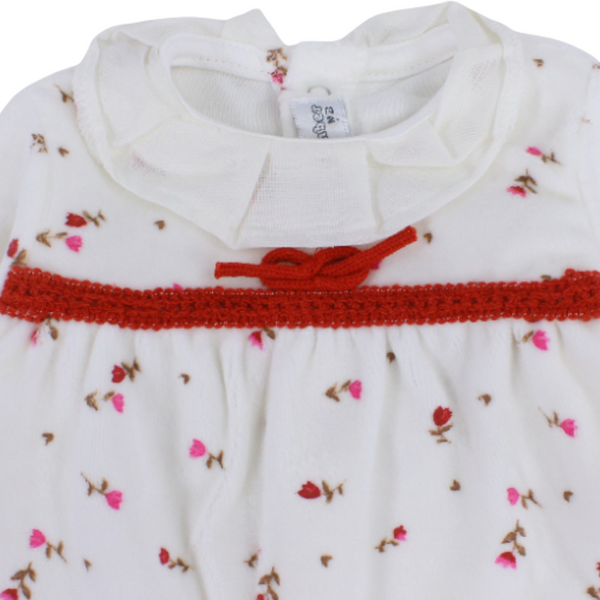 Baby Girls Velvet Baby Footie – Floral Print
