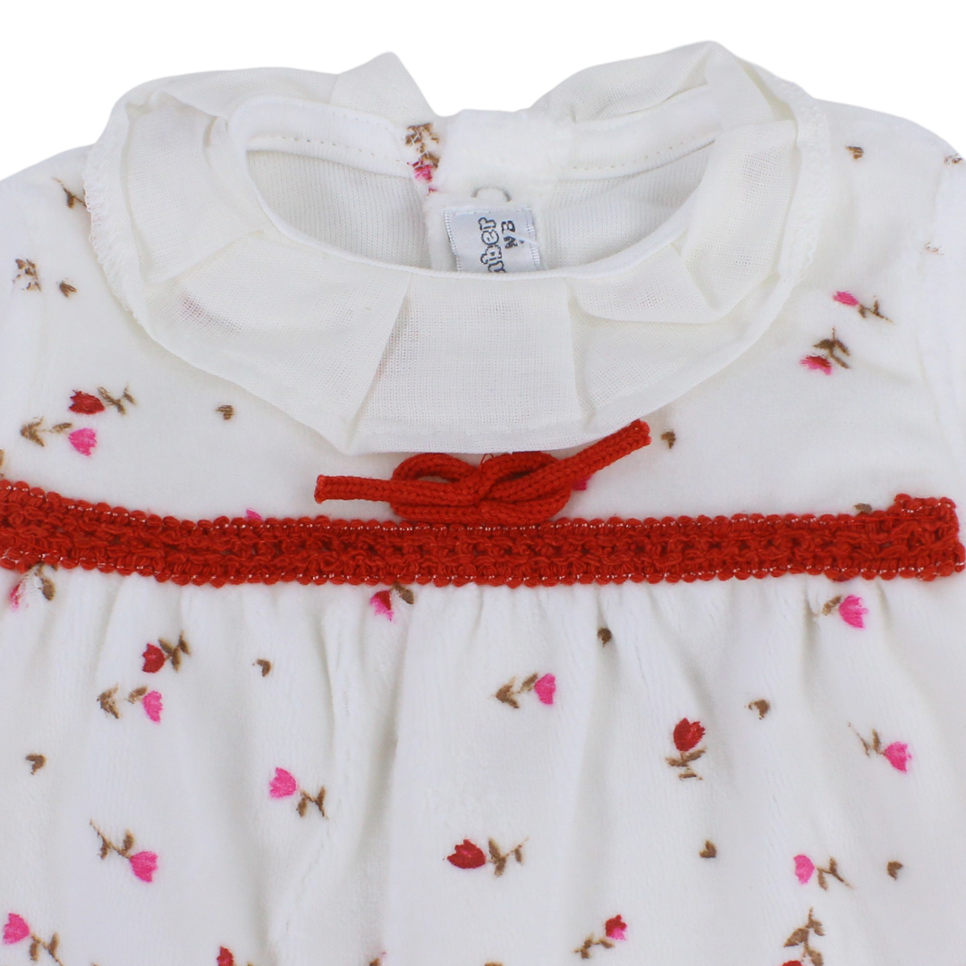 Baby Girls Velvet Baby Footie – Floral Print