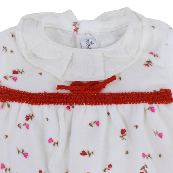 Baby Girls Velvet Baby Footie – Floral Print