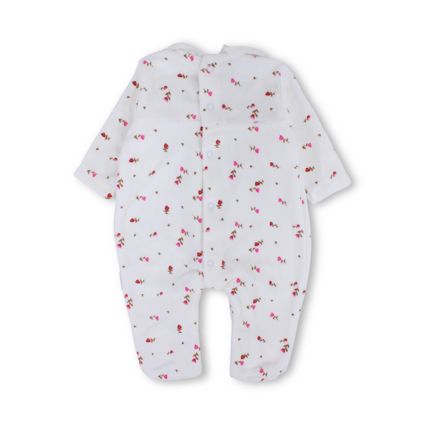 Baby Girls Velvet Baby Footie – Floral Print