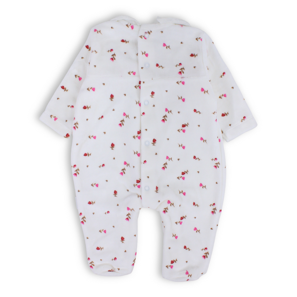 Baby Girls Velvet Baby Footie – Floral Print