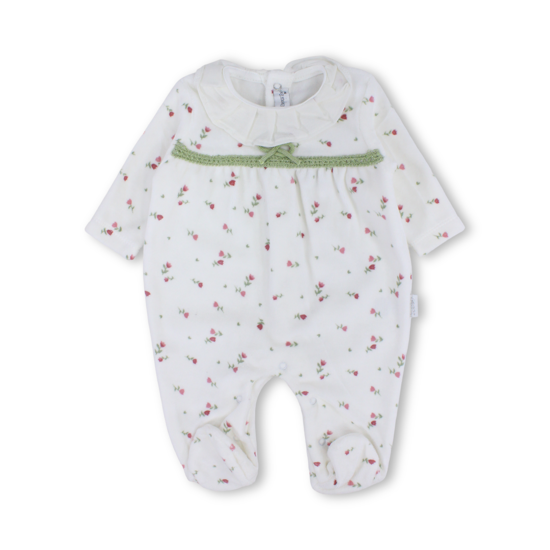 Baby Girls Velvet Baby Footie – Floral Print