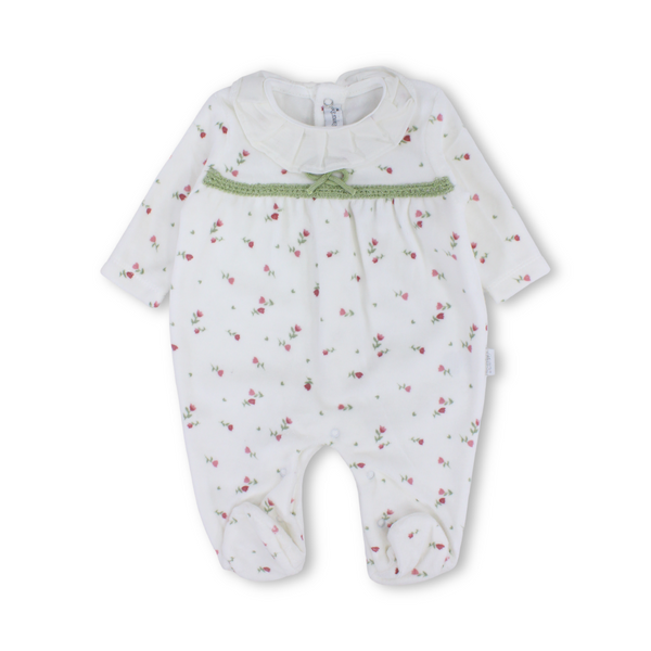 Baby Girls Velvet Baby Footie – Floral Print