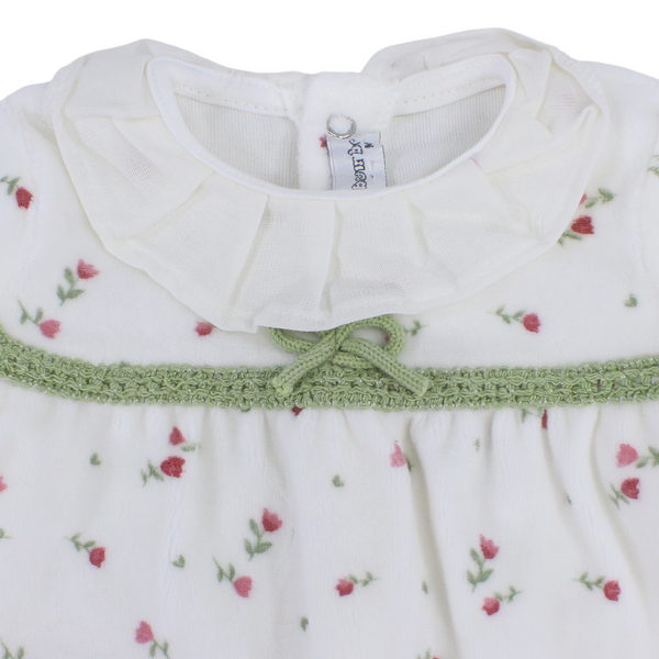 Baby Girls Velvet Baby Footie – Floral Print