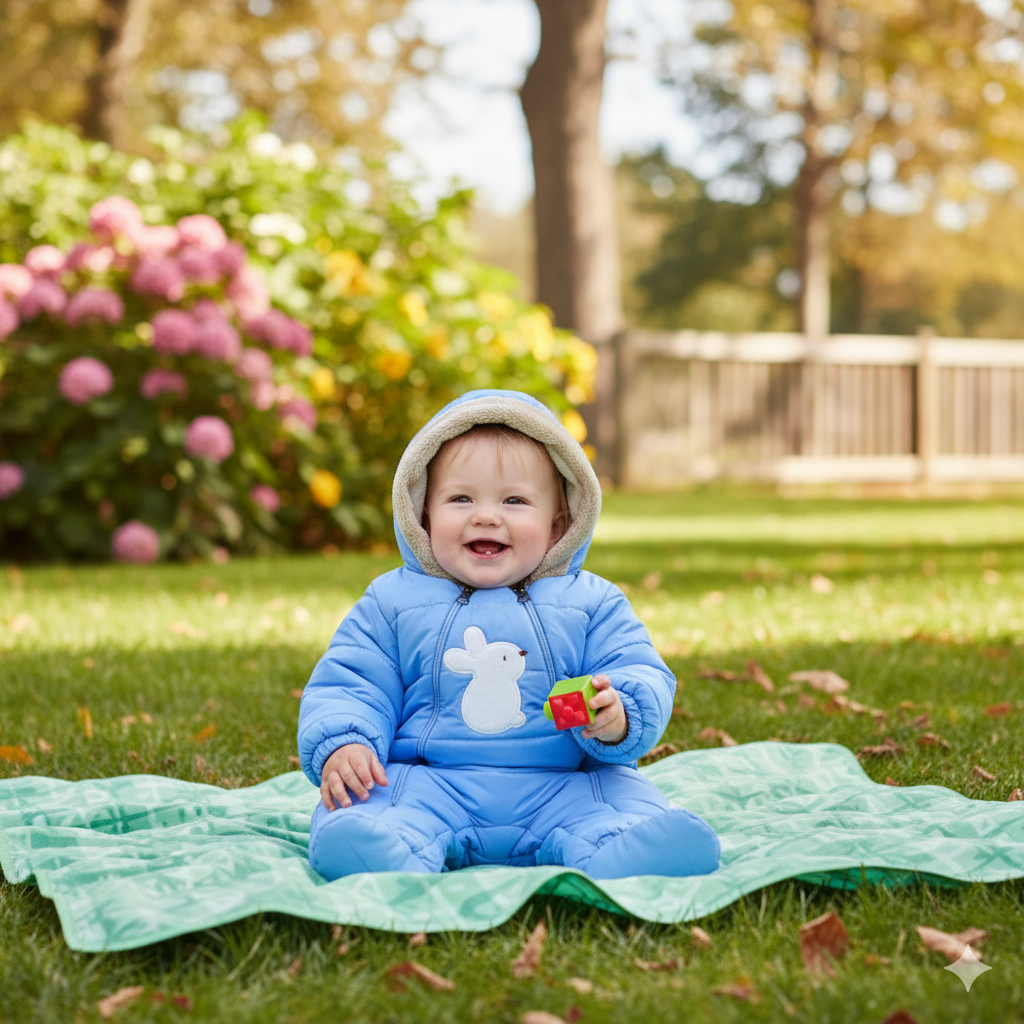 Baby Boys Waterproof Hooded Overall - Rabbit Design