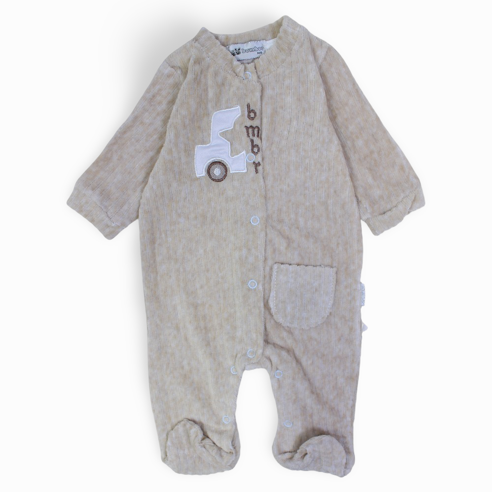 Baby Boys Velvet Baby Footie - Car & Stars Design