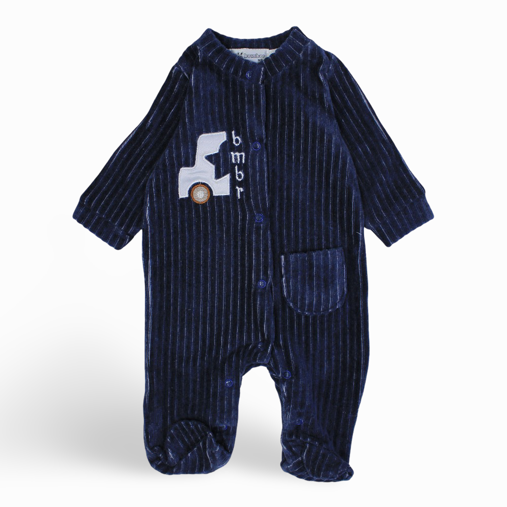 Baby Boys Velvet Baby Footie - Car & Stars Design