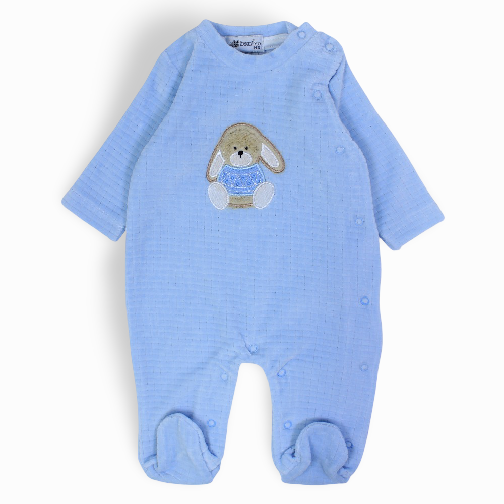 Baby Boys Velvet Baby Footie - Cute Bear Design
