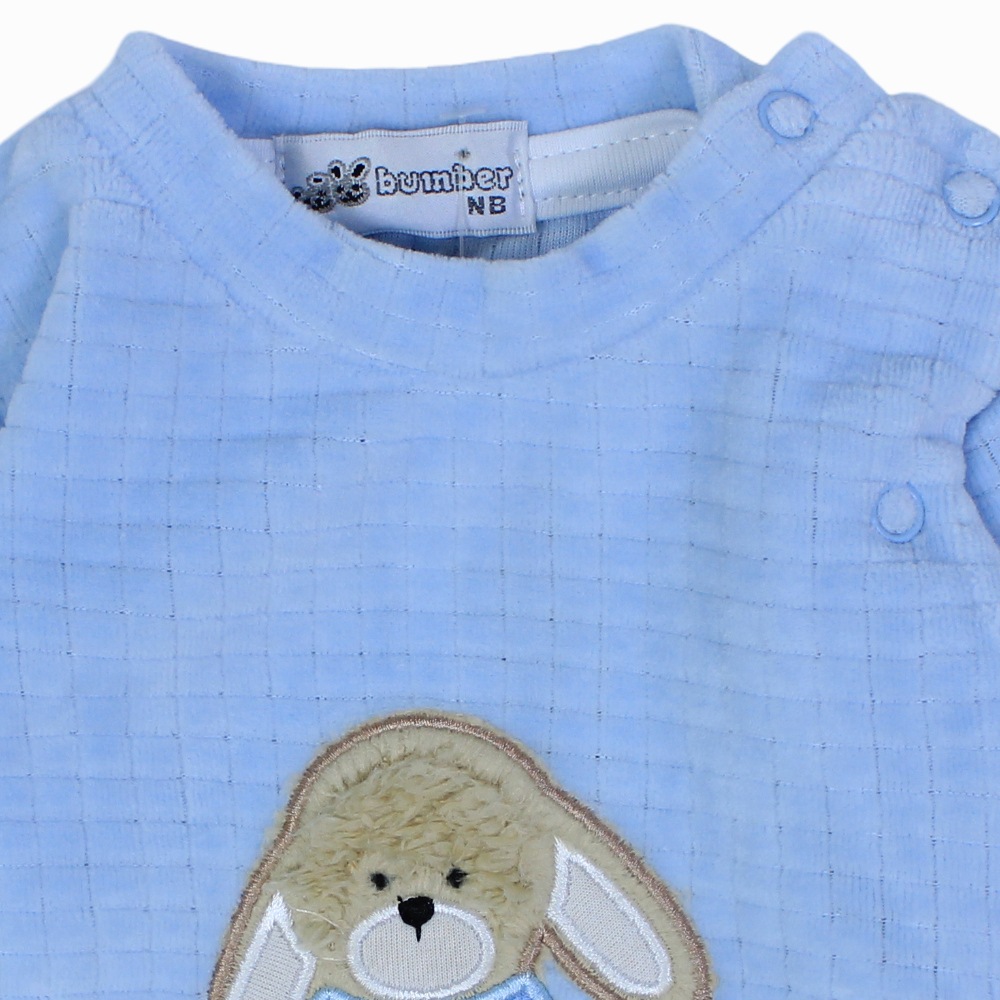 Baby Boys Velvet Baby Footie - Cute Bear Design