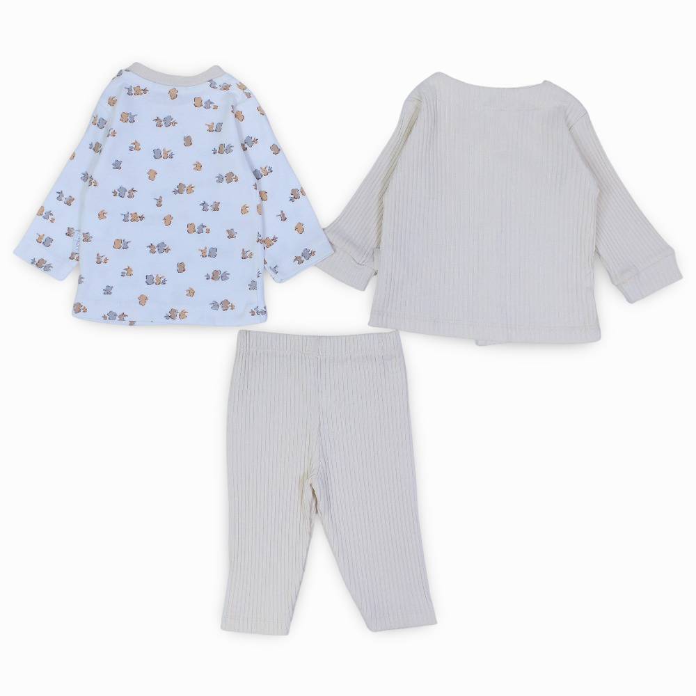 Baby Girls 3-Piece Ribbed Cotton Pajama Set - Cute Print