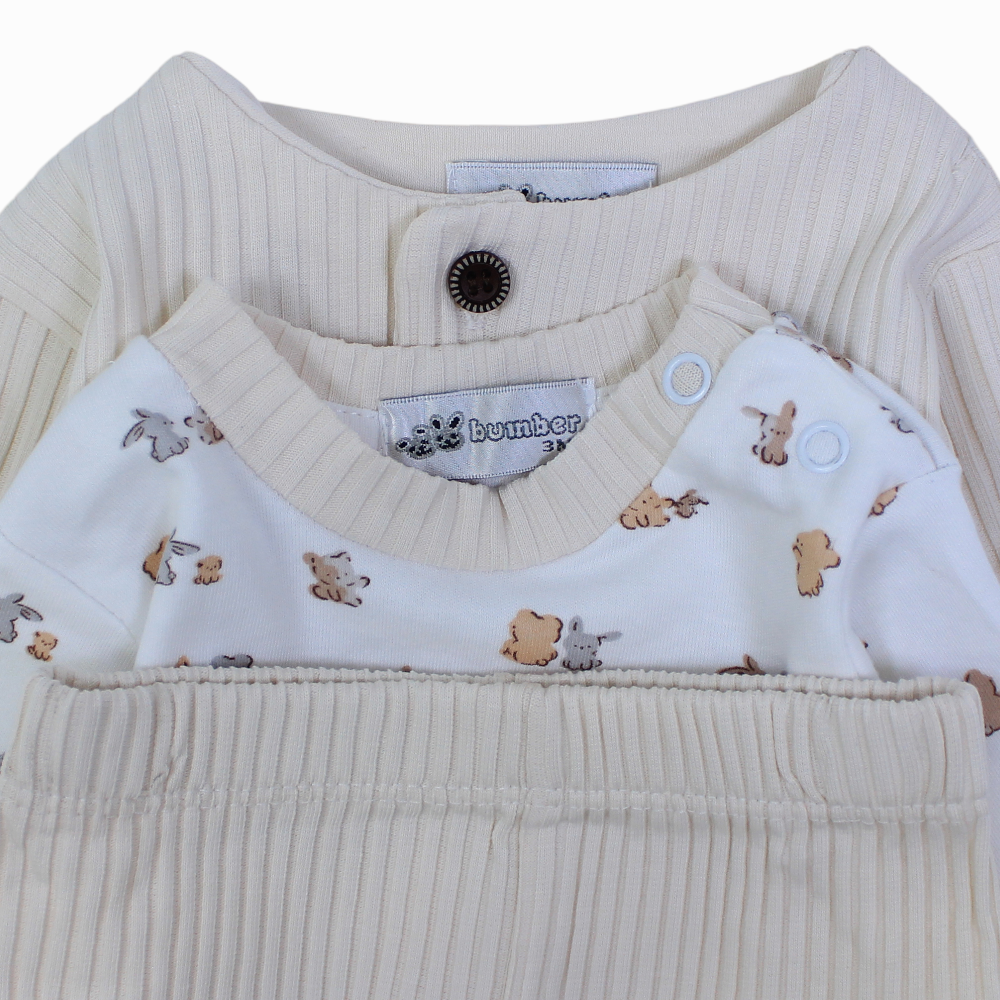 Baby Girls 3-Piece Ribbed Cotton Pajama Set - Cute Print