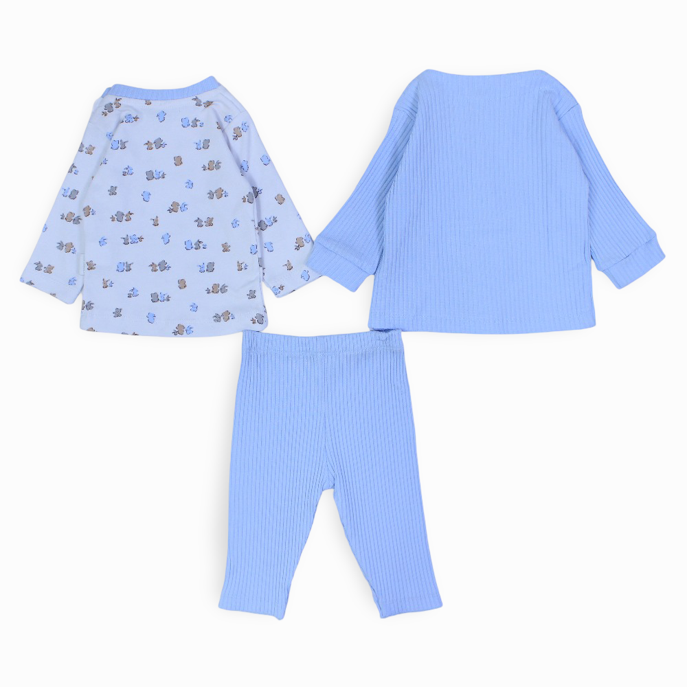 Baby Girls 3-Piece Ribbed Cotton Pajama Set - Cute Print