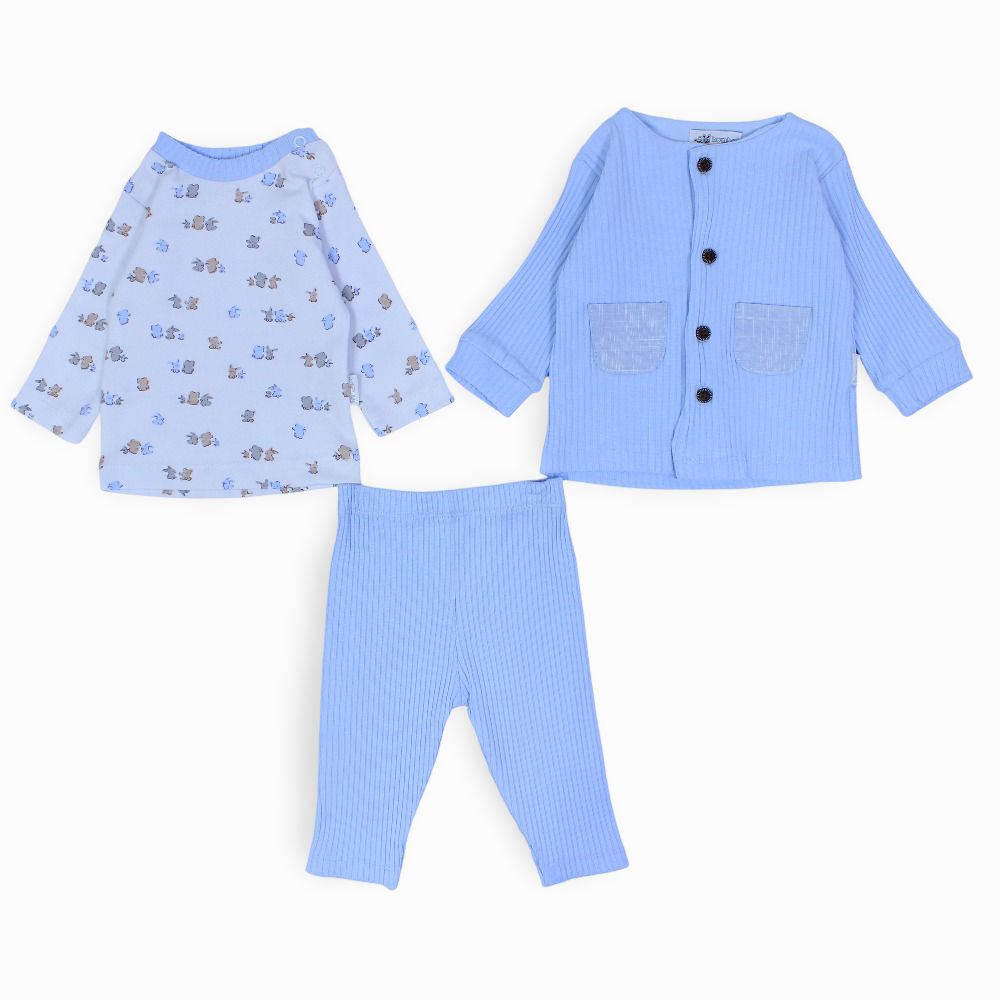 Baby Girls 3-Piece Ribbed Cotton Pajama Set - Cute Print