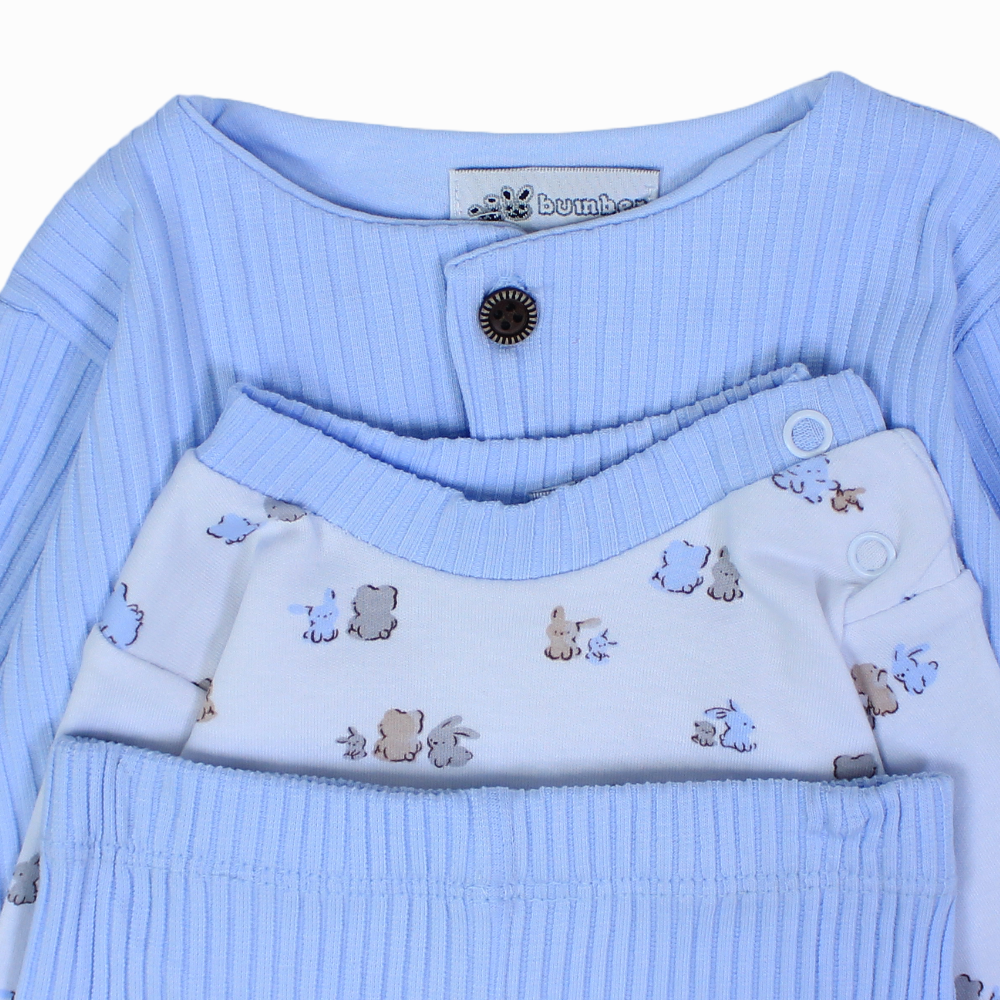 Baby Girls 3-Piece Ribbed Cotton Pajama Set - Cute Print