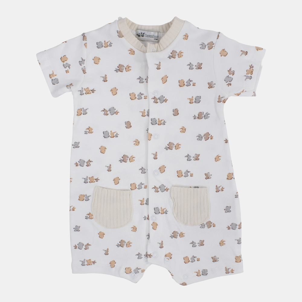 Baby Boys Cotton Romper – Bear & Bunny Print