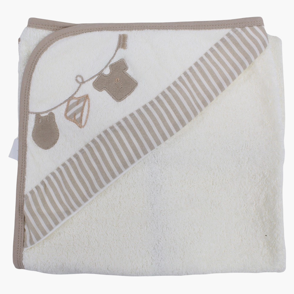 Cotton Baby Hooded Towel - White with Cute Design
