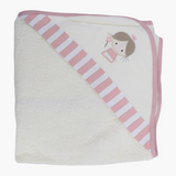 Cotton Baby Hooded Towel - White with Girl Design