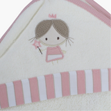Cotton Baby Hooded Towel - White with Girl Design
