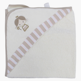 Cotton Baby Hooded Towel - White with Girl Design
