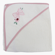 Cotton Baby Hooded Towel - White with Bow Design