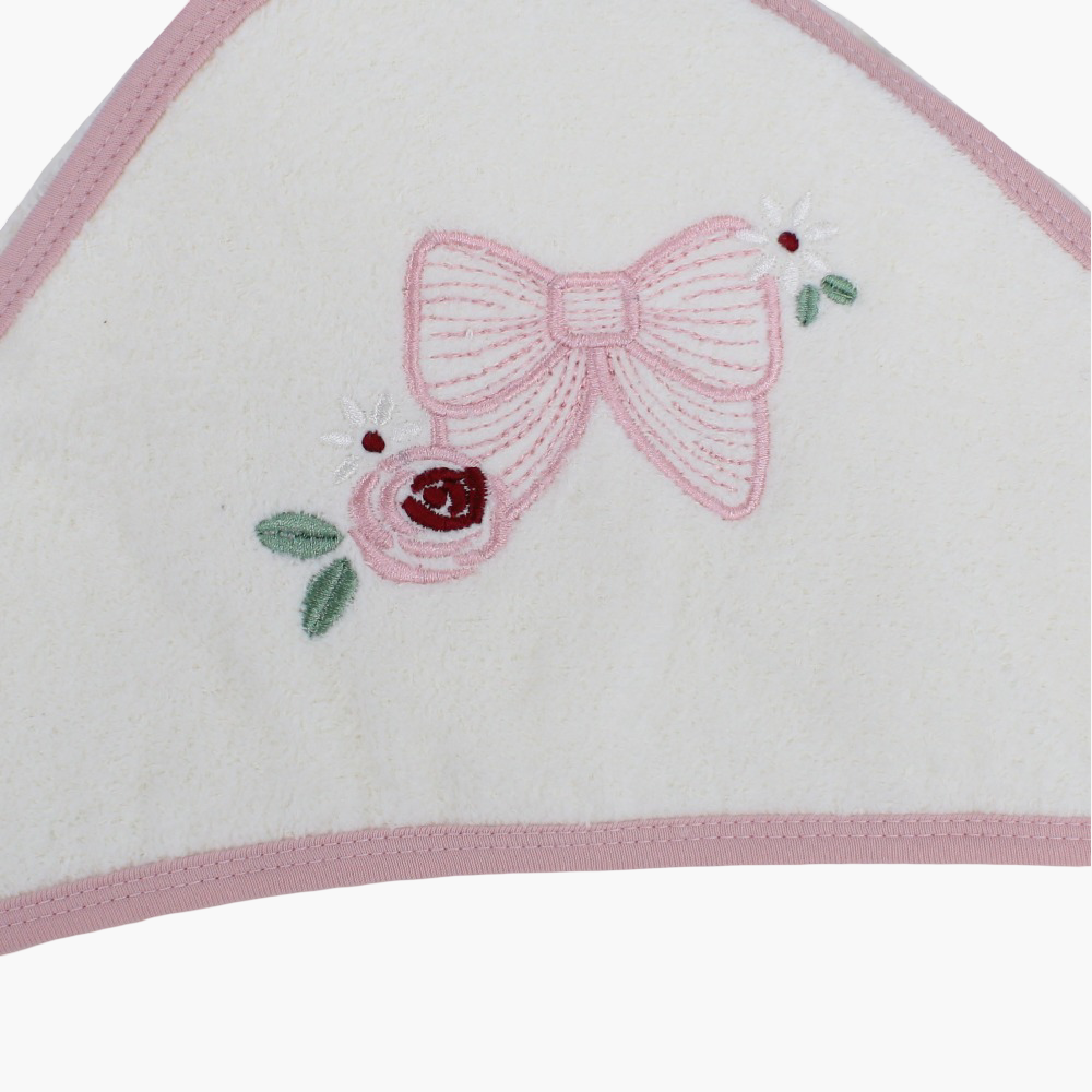 Cotton Baby Hooded Towel - White with Bow Design