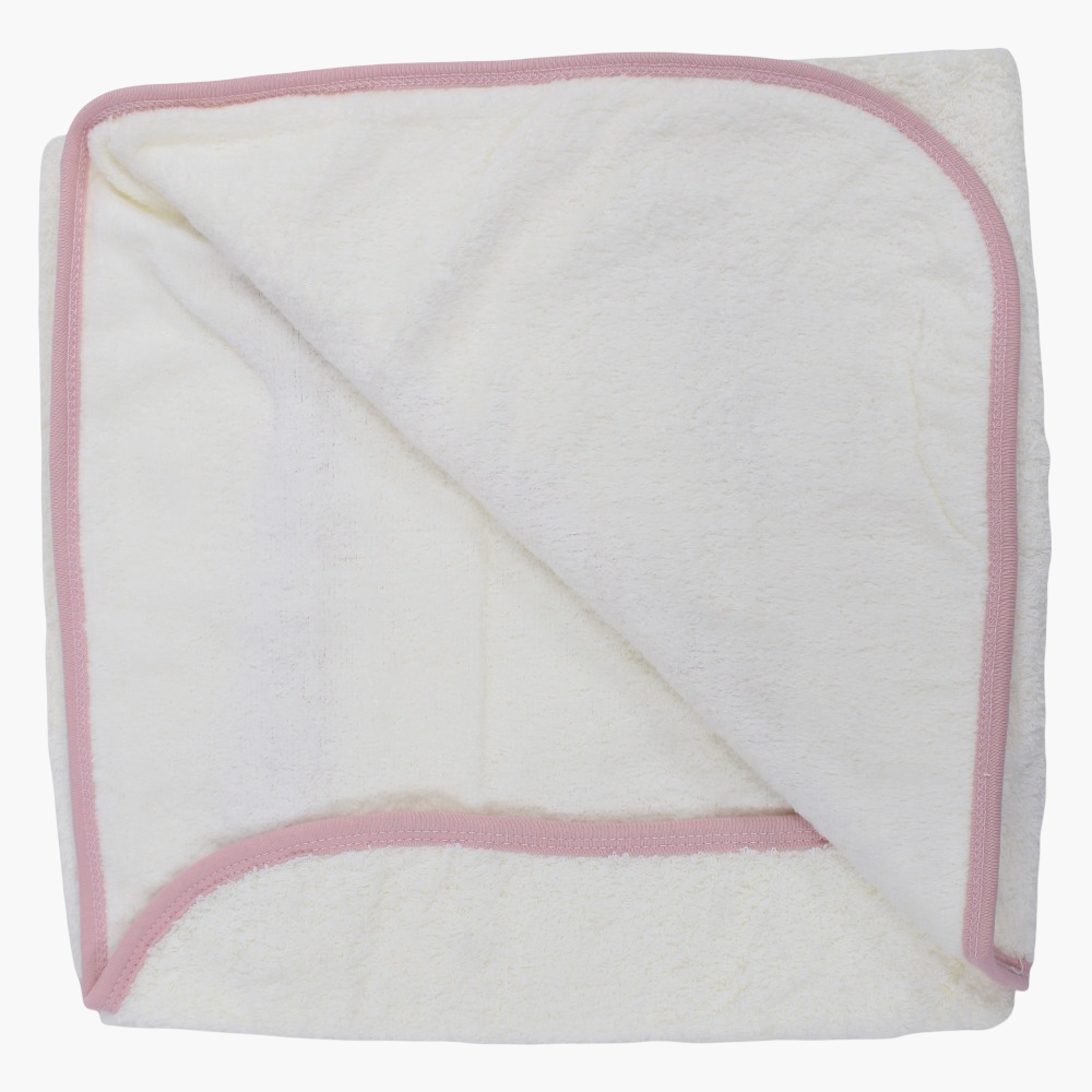 Cotton Baby Hooded Towel - White with Bow Design