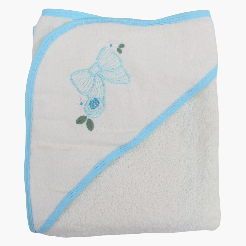 Cotton Baby Hooded Towel - White with Bow Design