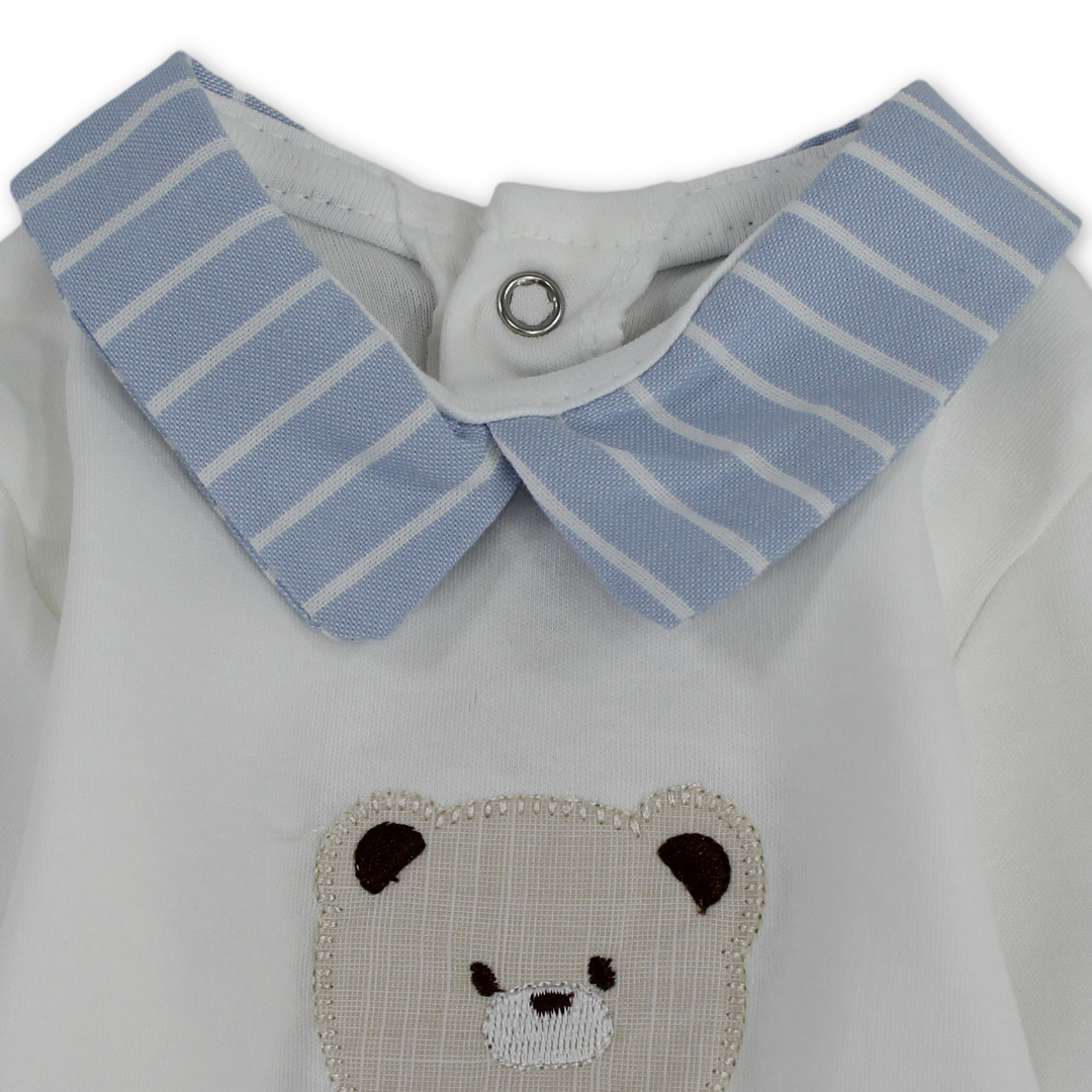 Baby Boys Cotton Baby Footie – Teddy Bear Embroidery