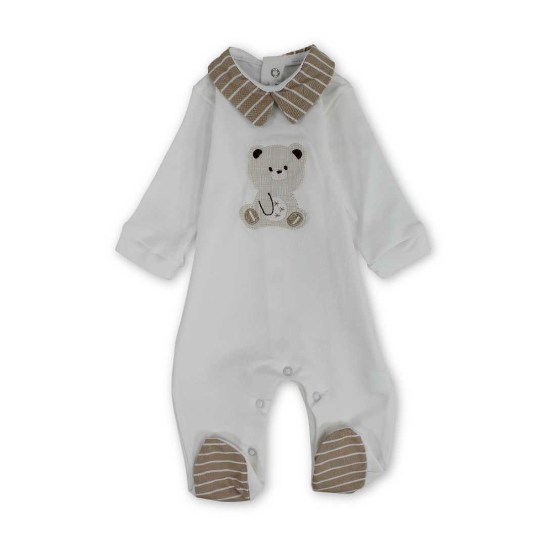 Baby Boys Cotton Baby Footie – Teddy Bear Embroidery