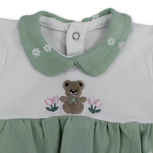 Baby Girls Cotton Romper – Teddy Bear Embroidery