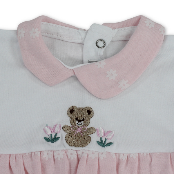 Baby Girls Cotton Romper – Teddy Bear Embroidery