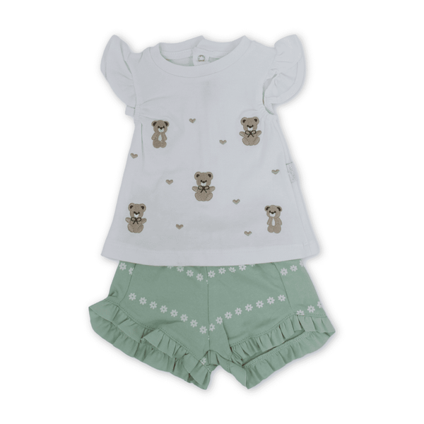 Baby Girls Cotton Outfit Set – Teddy Bear Embroidery