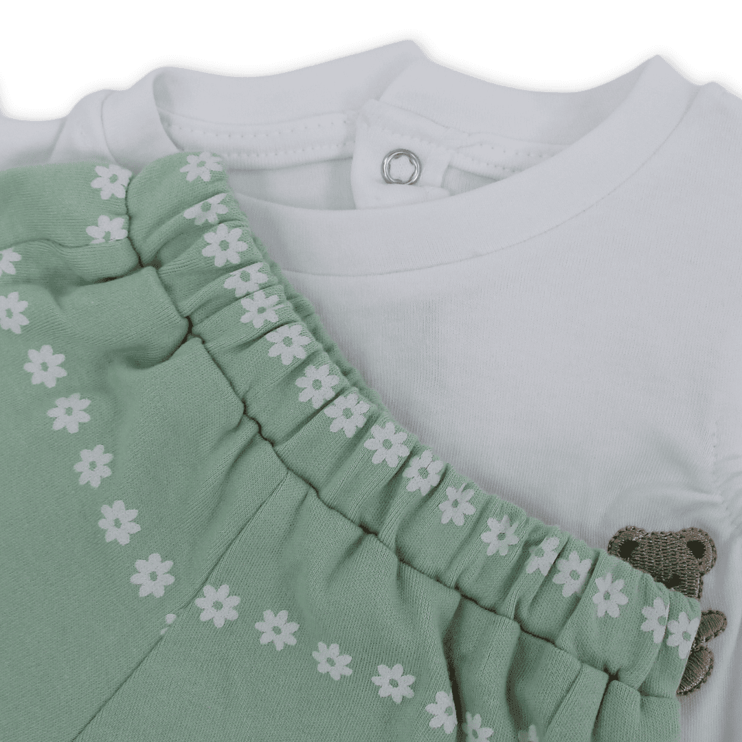 Baby Girls Cotton Outfit Set – Teddy Bear Embroidery