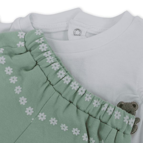 Baby Girls Cotton Outfit Set – Teddy Bear Embroidery